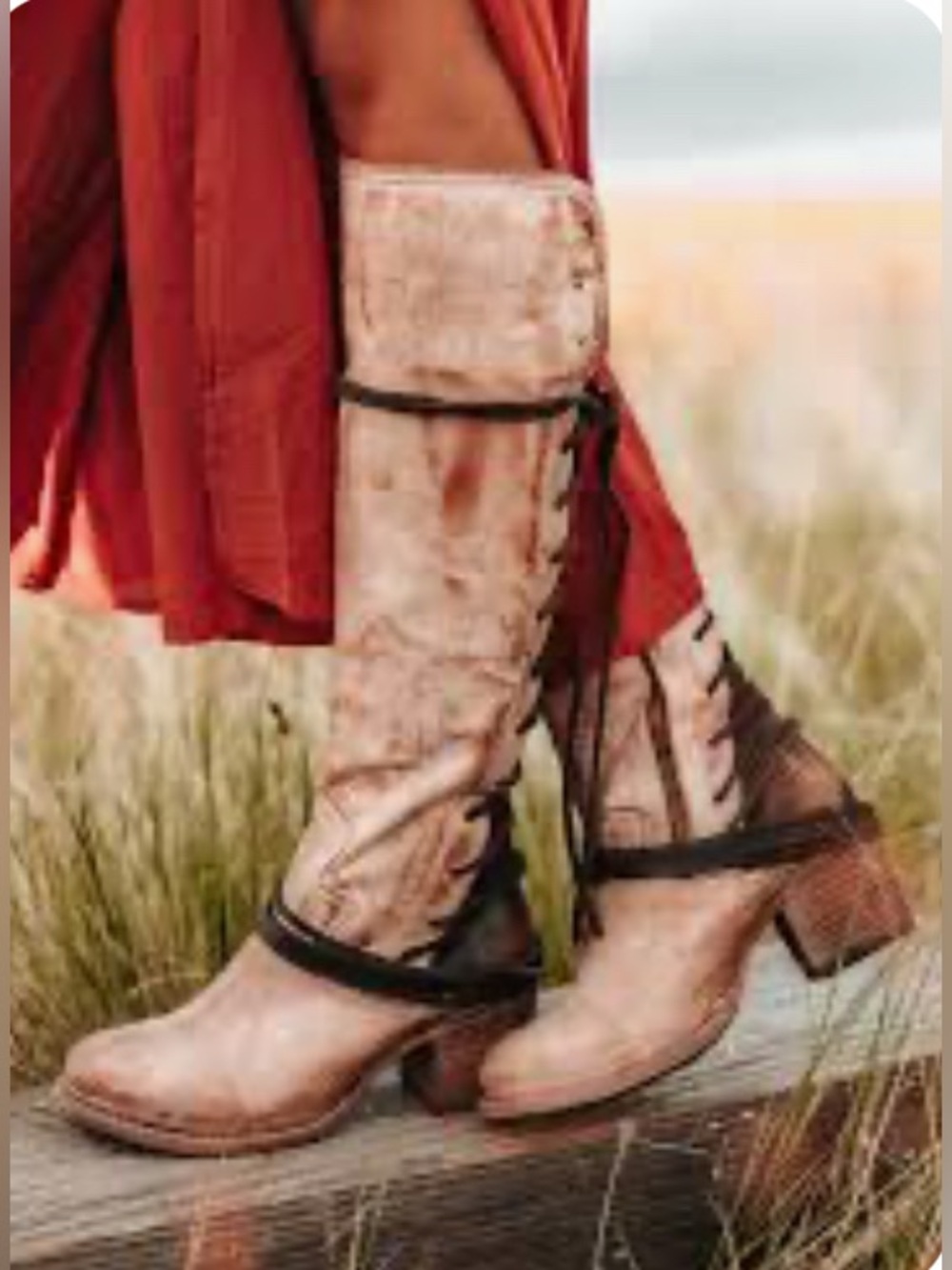RARE Freebird Coal Calf Hide Light Cream with Gold Spots Lace-Up Leather Boot 9 - Picture 2 of 16